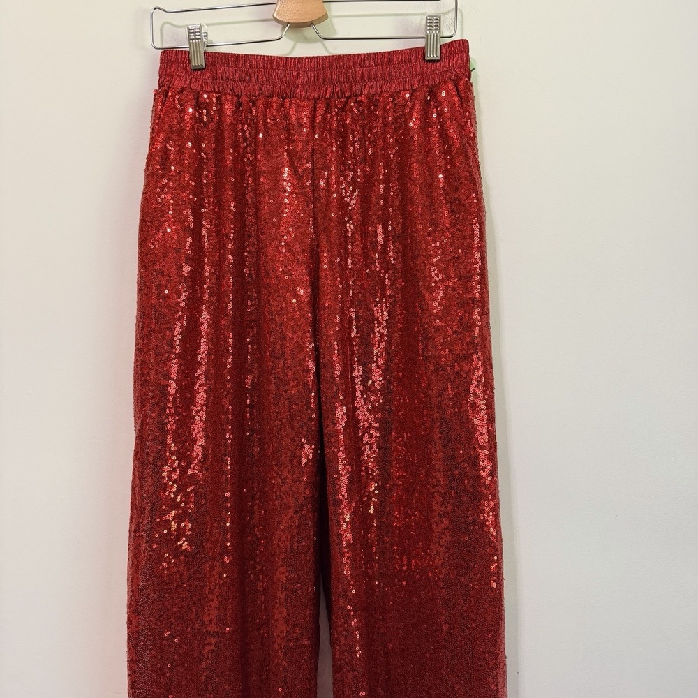Simply Southern Red Sequins Sparkle Pants 8 Pull On Wide Leg Party Holiday NEW - Picture 3 of 7